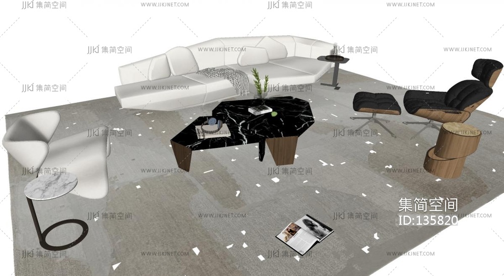 现代沙发茶几组合su模型 su草图模型下载 -【集简空间】「每日更新」