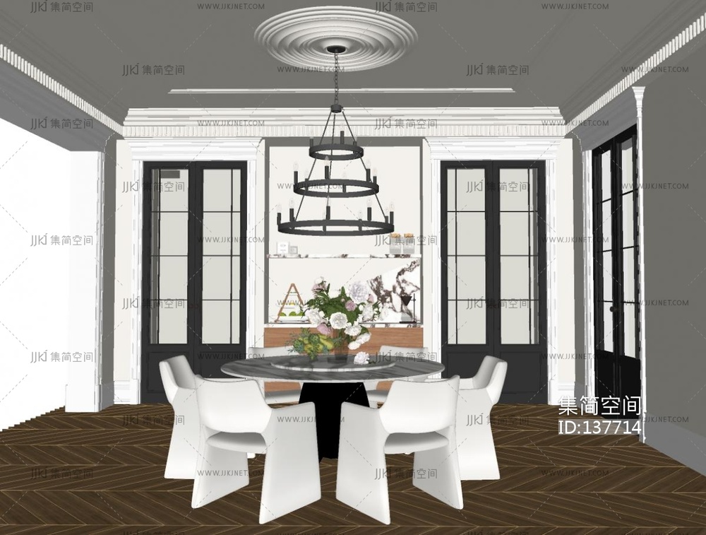 法式奶油风餐厅su模型 su草图模型下载 -【集简空间】「每日更新」