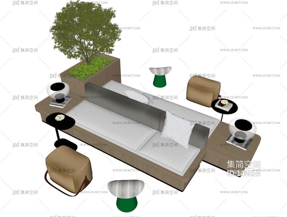 现代休闲区沙发卡座SU模型 su草图模型下载 -【集简空间】「每日更新」