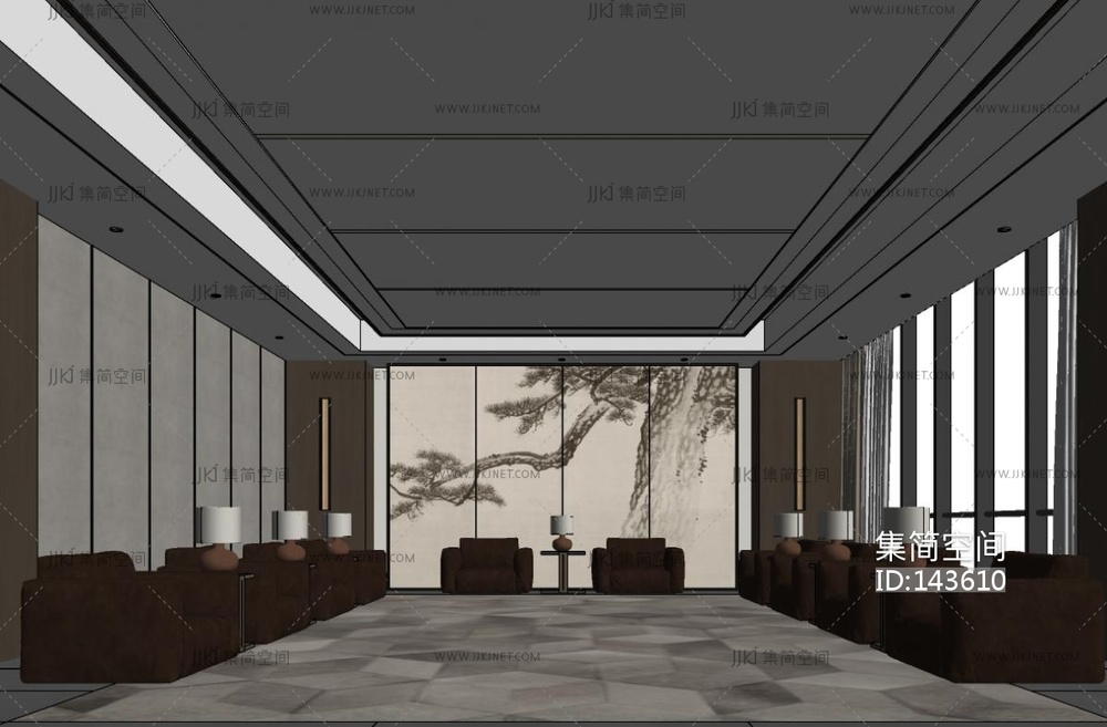 新中式接待室SU模型 su草图模型下载 -【集简空间】「每日更新」
