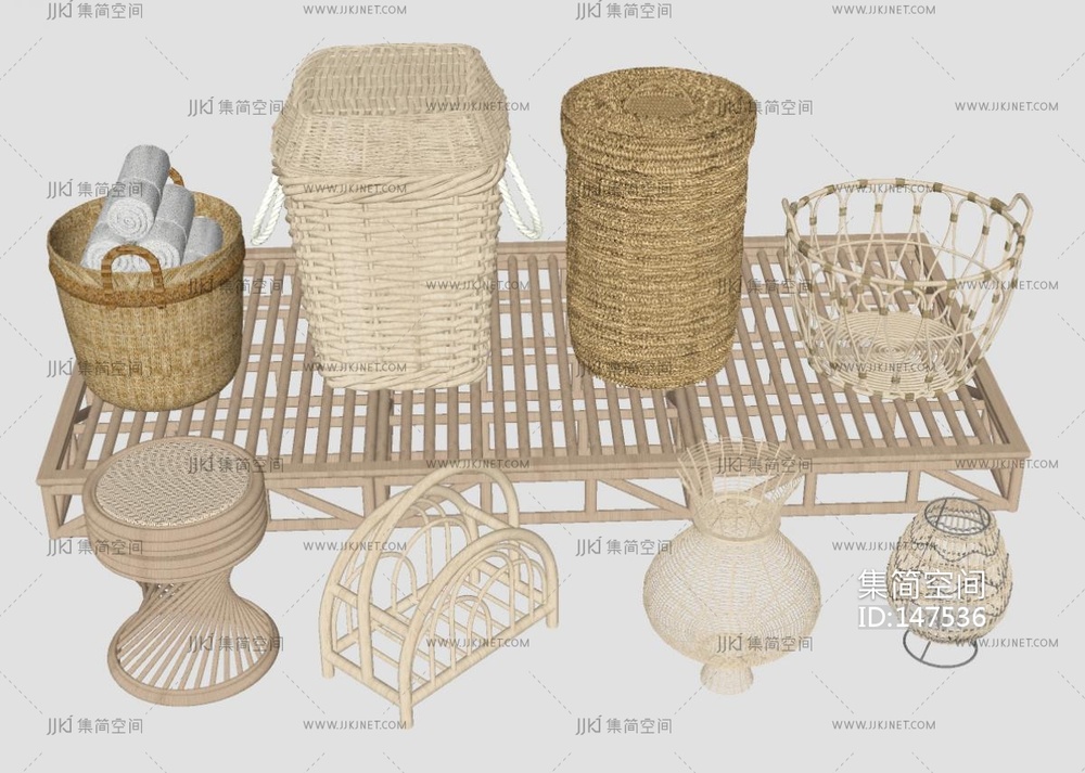 新中式美陈,竹编艺术品,竹篓SU模型 su草图模型下载 -【集简空间】「每日更新」