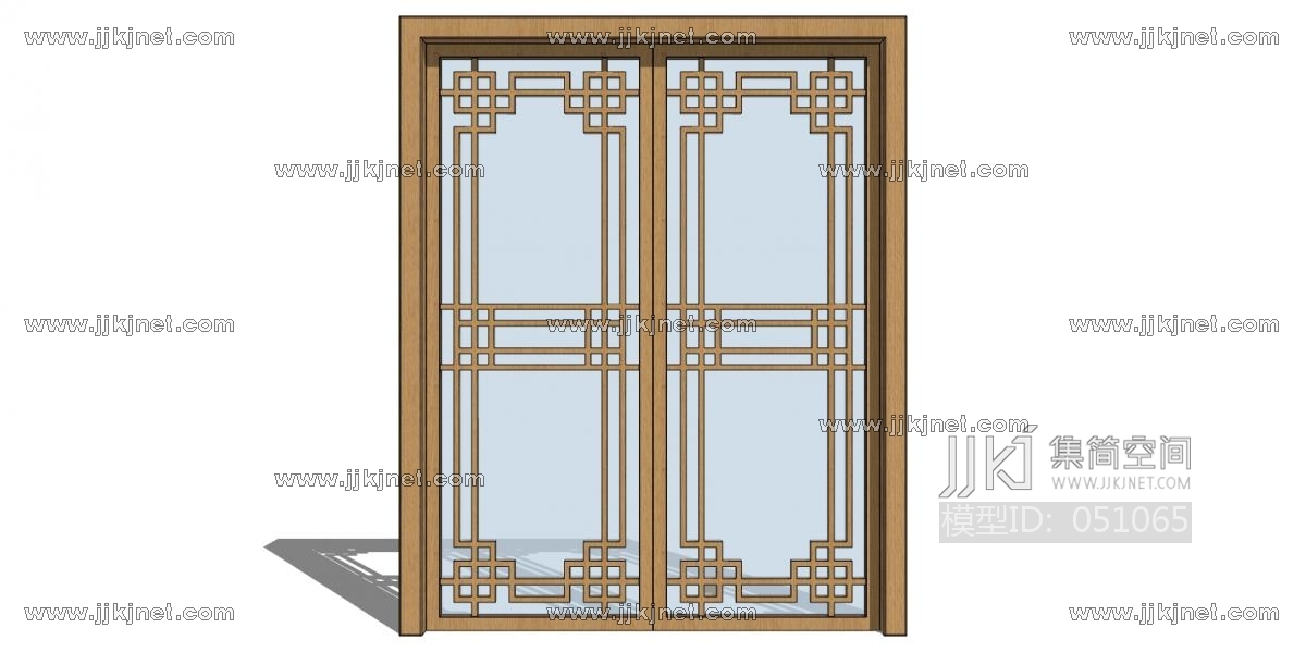 新中式玻璃花格推拉门门扇sketchupsu草图模型下载