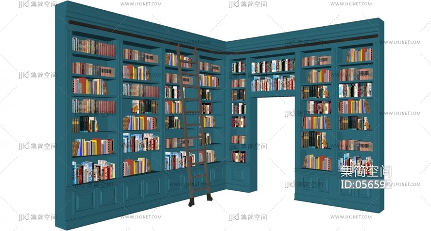 8现代图书馆书架书柜梯子模型组合 su草图模型下载 -【集简空间】「每日更新」