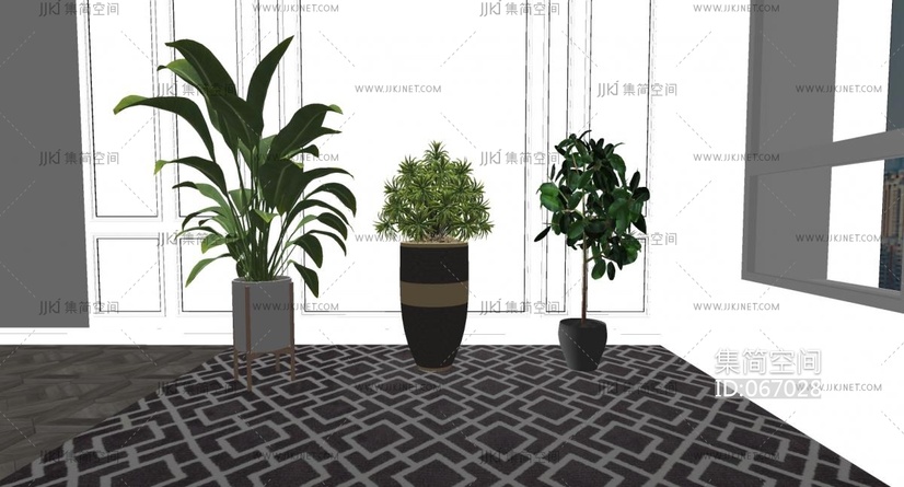03现代绿植,盆栽,花盆,植物大叶植物花盆 su草图模型下载 -【集简空间】「每日更新」
