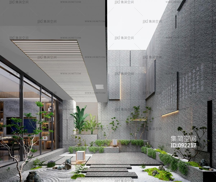现代别墅景观天井 3d模型下载 -【集简空间】「每日更新」