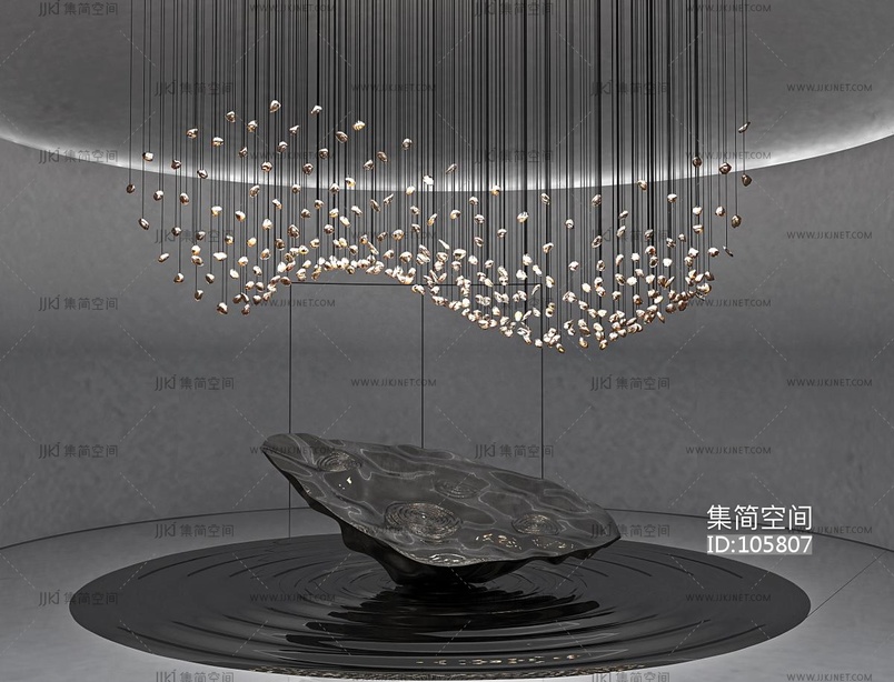 现代新中式吊饰水景艺术品雕塑 3d模型下载 -【集简空间】「每日更新」