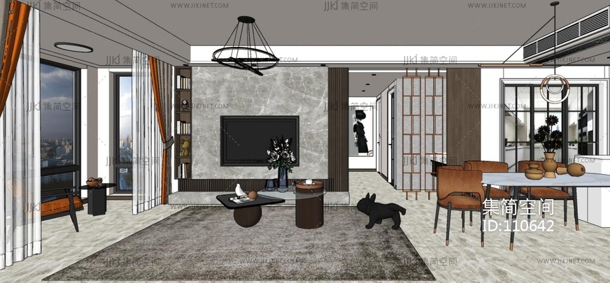 现代客餐厅全景 su草图模型下载 -【集简空间】「每日更新」