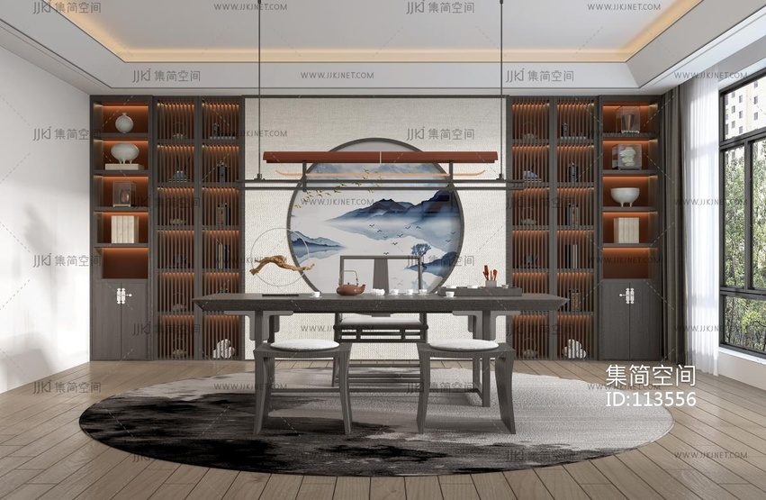 新中式茶室 3d模型下载 -【集简空间】「每日更新」