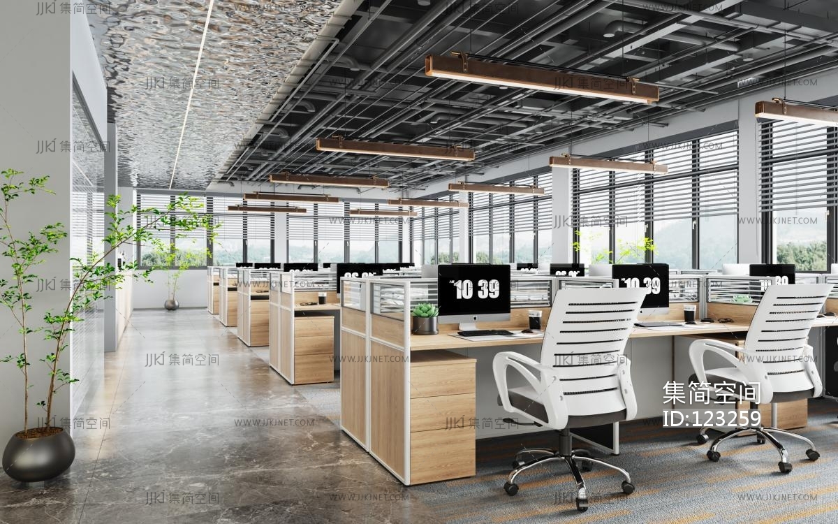 现代开放式办公室，办公区3d模型下载-【集简空间】「每日更新」