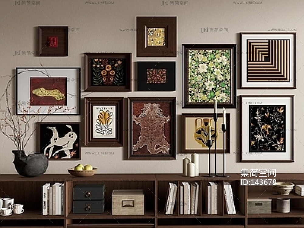 现代中古装饰挂画组合SU模型su草图模型下载-【集简空间】「每日更新」