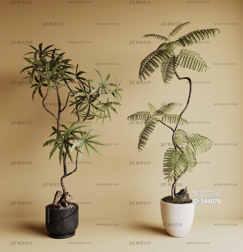 中古风绿植盆栽盆景SU模型 su草图模型下载 -【集简空间】「每日更新」